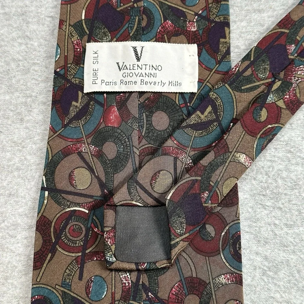 Vintage Valentino Giovanni 100% Silk Bronze Multicolor Abstract Necktie Italy